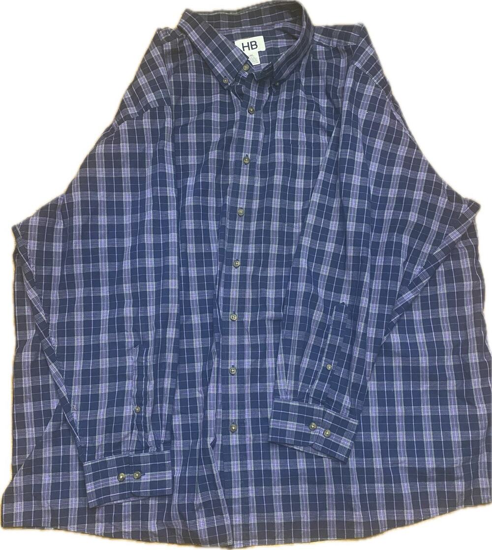 Harbor Bay Casual Shirt Mens 3XL Blue Plaid Long Sleeve Button Up